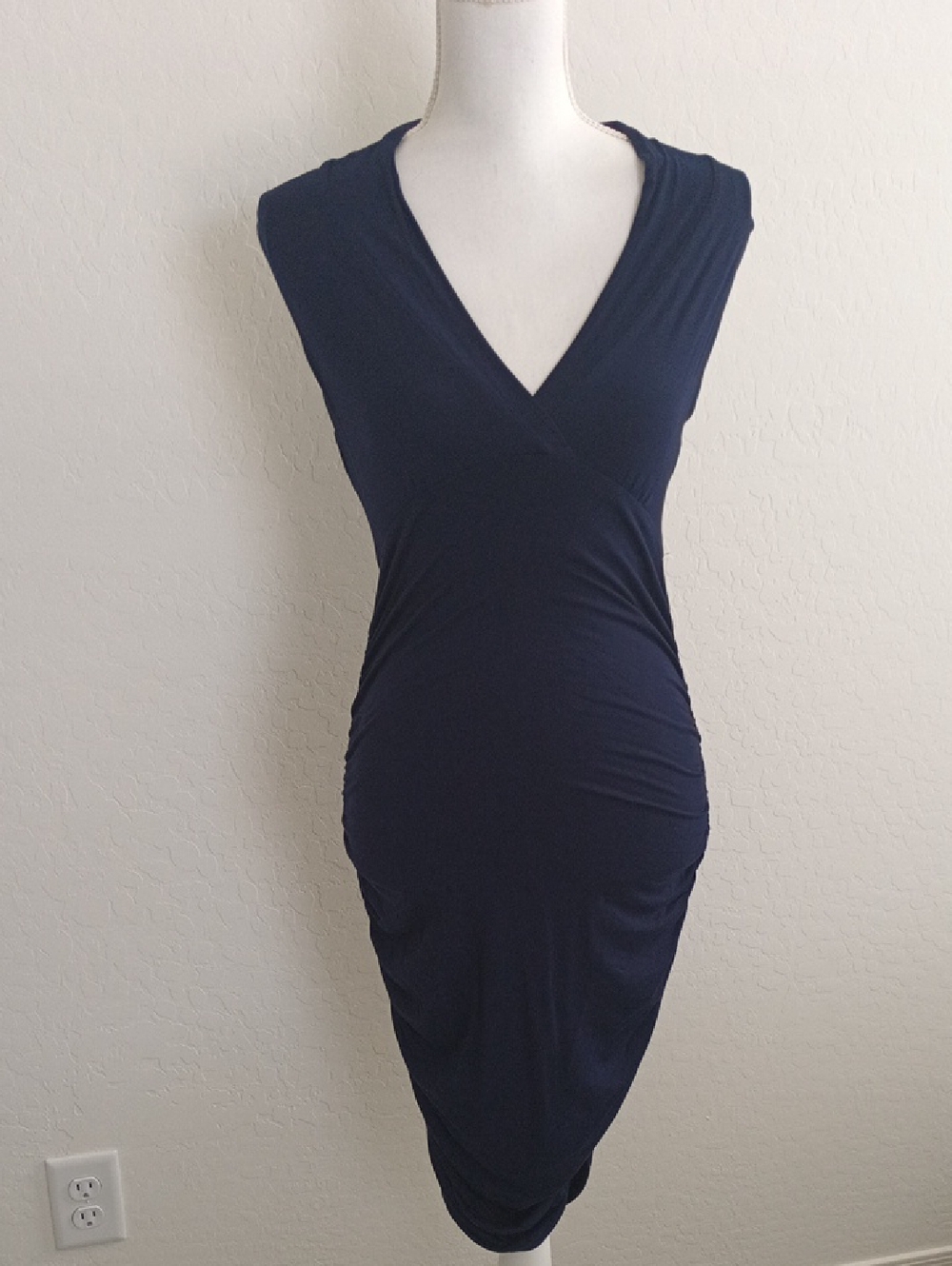 Anthropologie stretchy blue rouched dress size petite small
